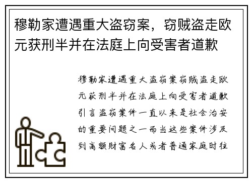 穆勒家遭遇重大盗窃案，窃贼盗走欧元获刑半并在法庭上向受害者道歉