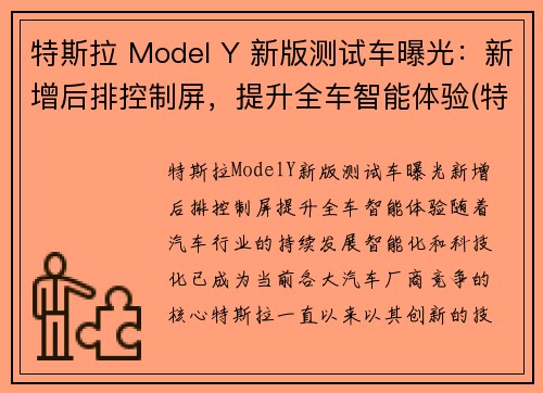 特斯拉 Model Y 新版测试车曝光：新增后排控制屏，提升全车智能体验(特斯拉model y照片)
