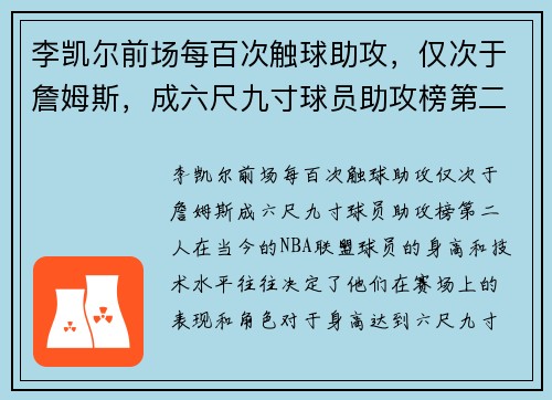 李凯尔前场每百次触球助攻，仅次于詹姆斯，成六尺九寸球员助攻榜第二人